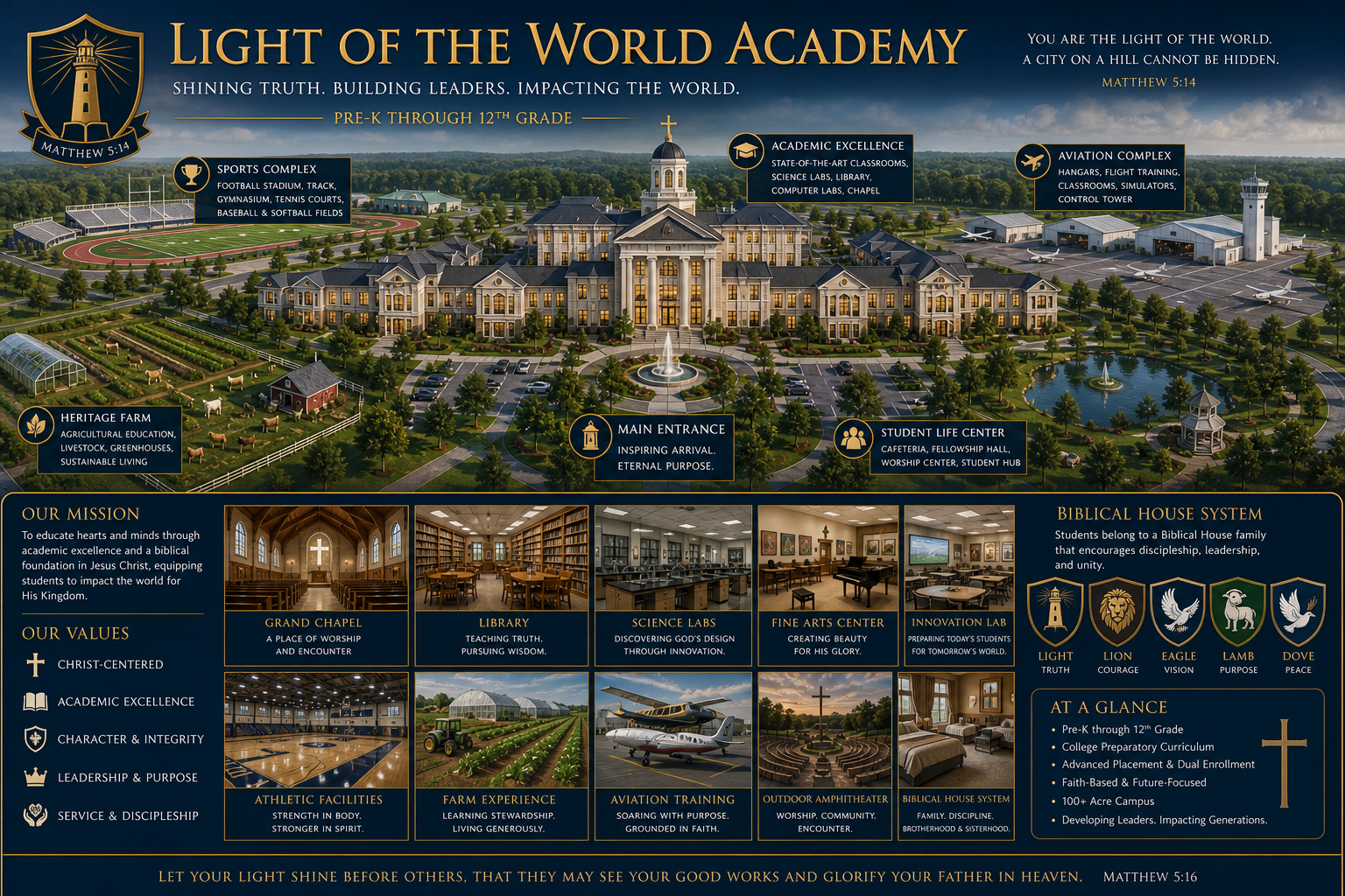 Aerial view of Light of the World Academy campus