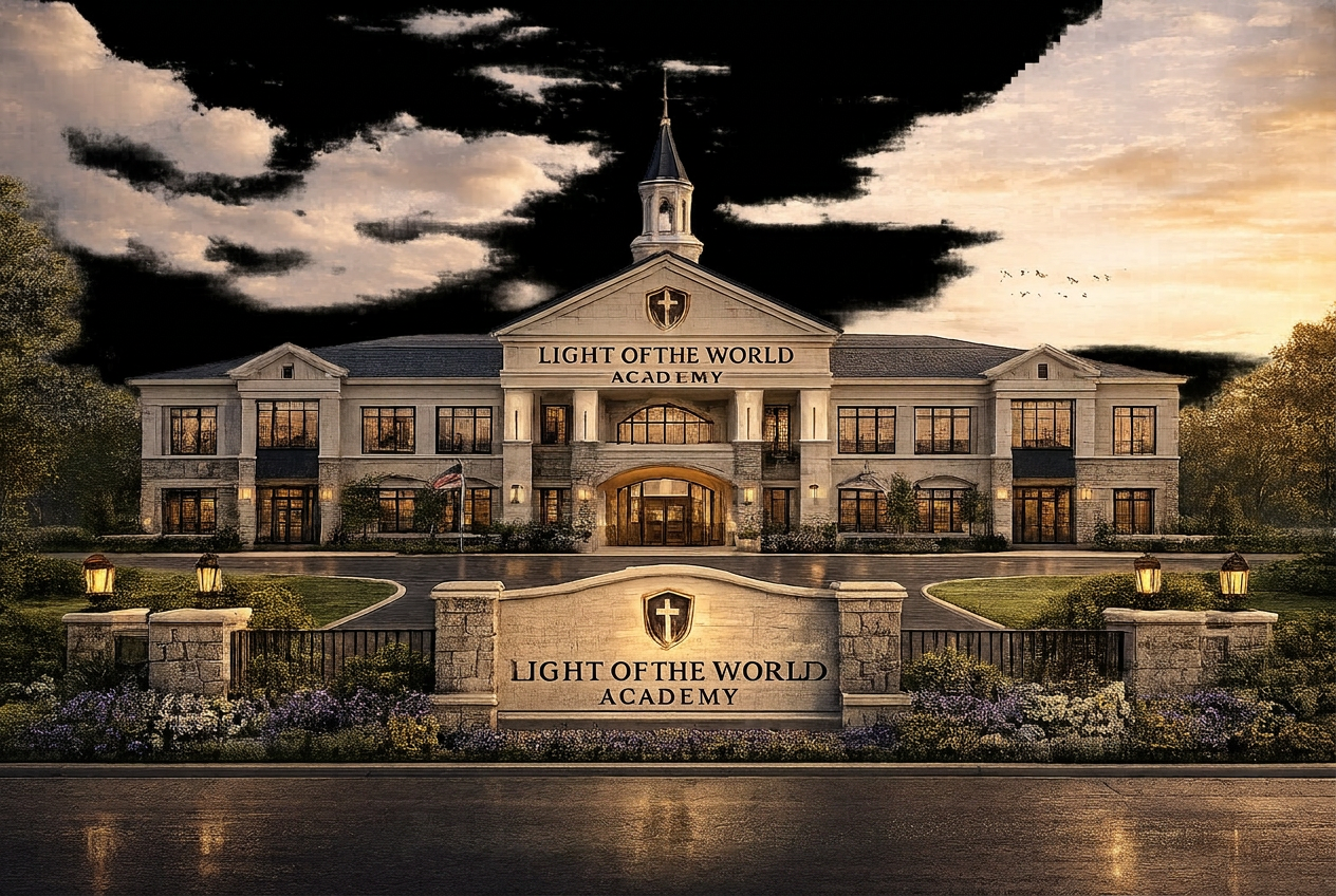 The Light of the World Academy — sunset façade